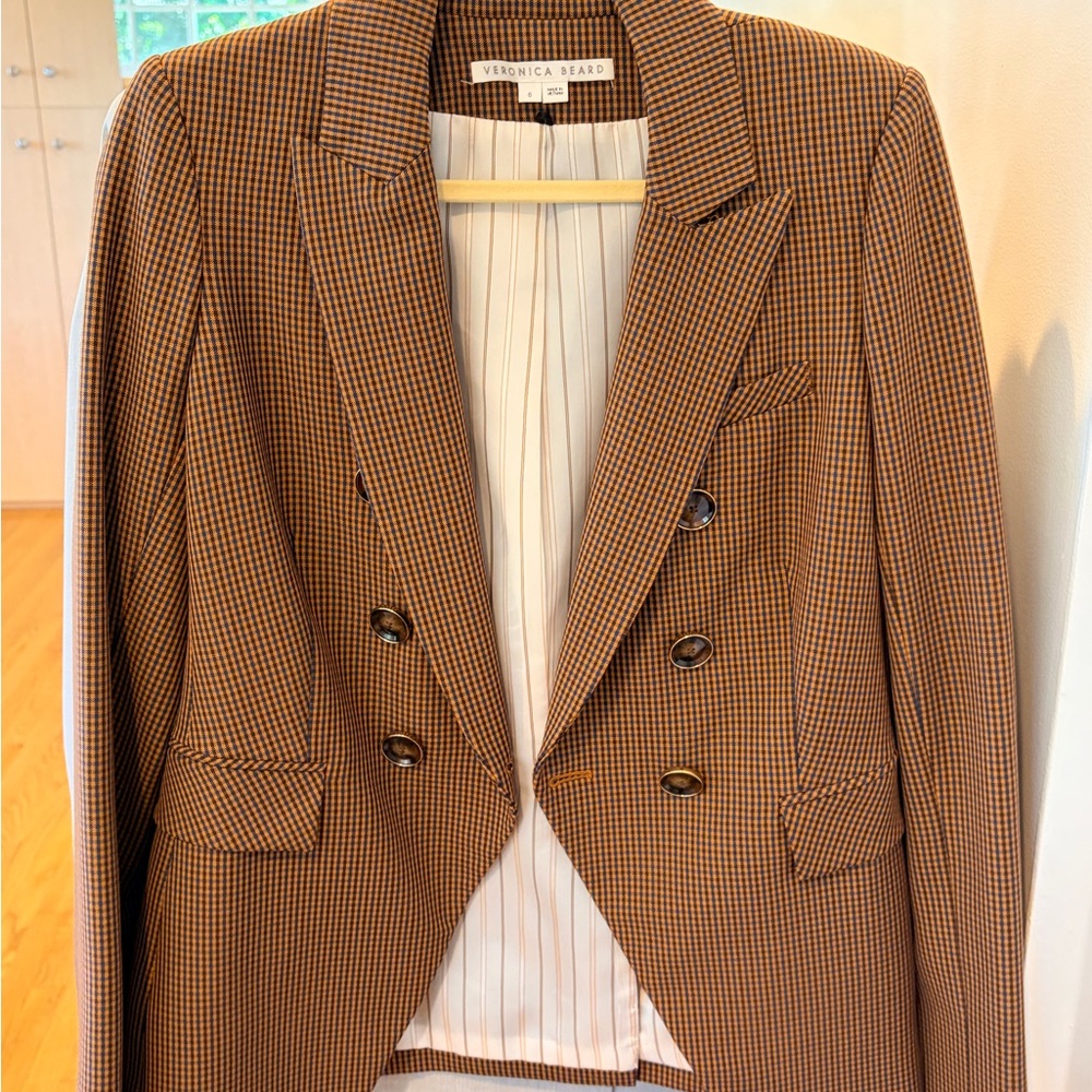 Veronica Beard Brown Checked Double Breasted Blazer